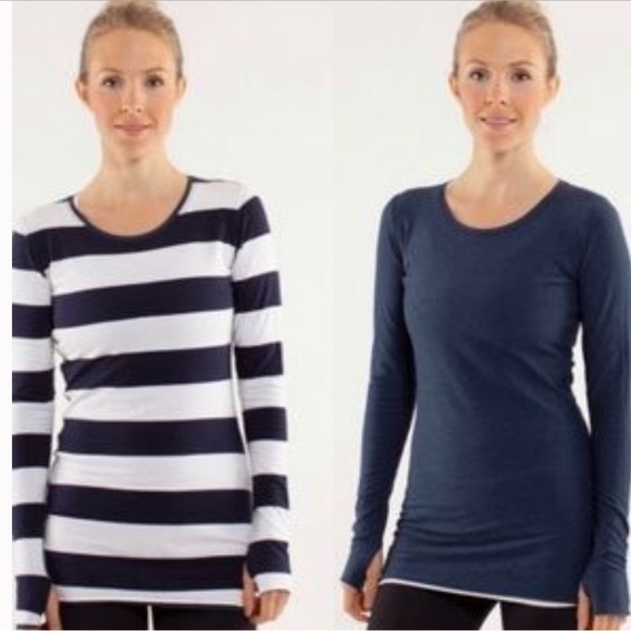 Lululemon Every Yogi Long Sleeve Womens Size M Top Blue White - Picture 1 of 15